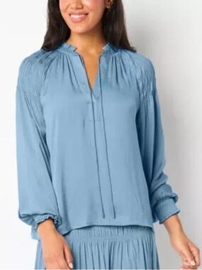 RYEGRASS Icy Blue Satin Poet Top